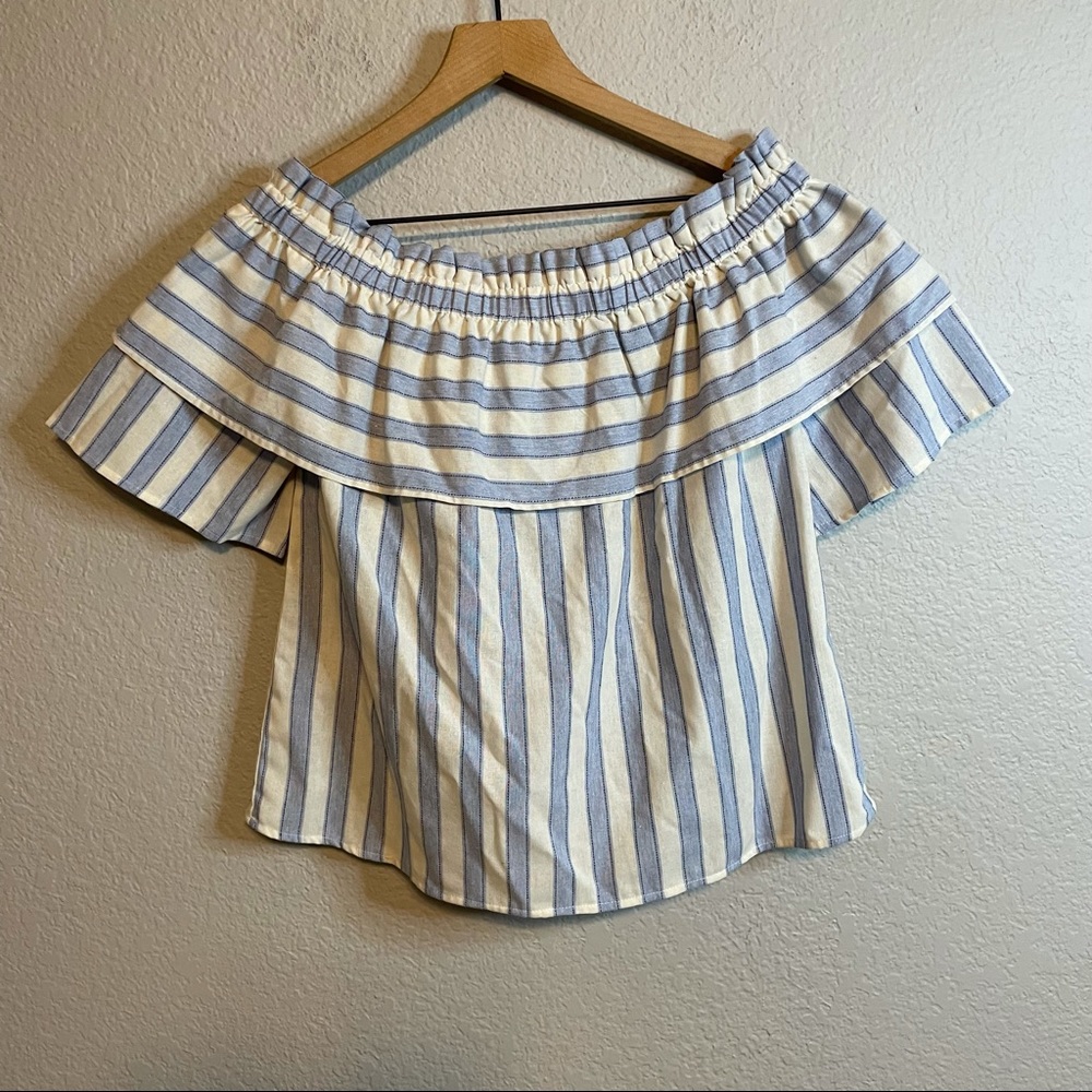 Lumiere Off Shoulder Ruffle Striped Blouse - Picture 7 of 10